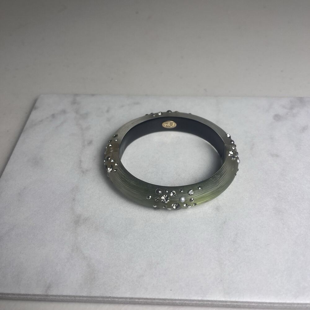 Alexis Bittar Sage Green Assorted Crystal Dust Lucite Hinged Magnetic Bracelet - Picture 16 of 16